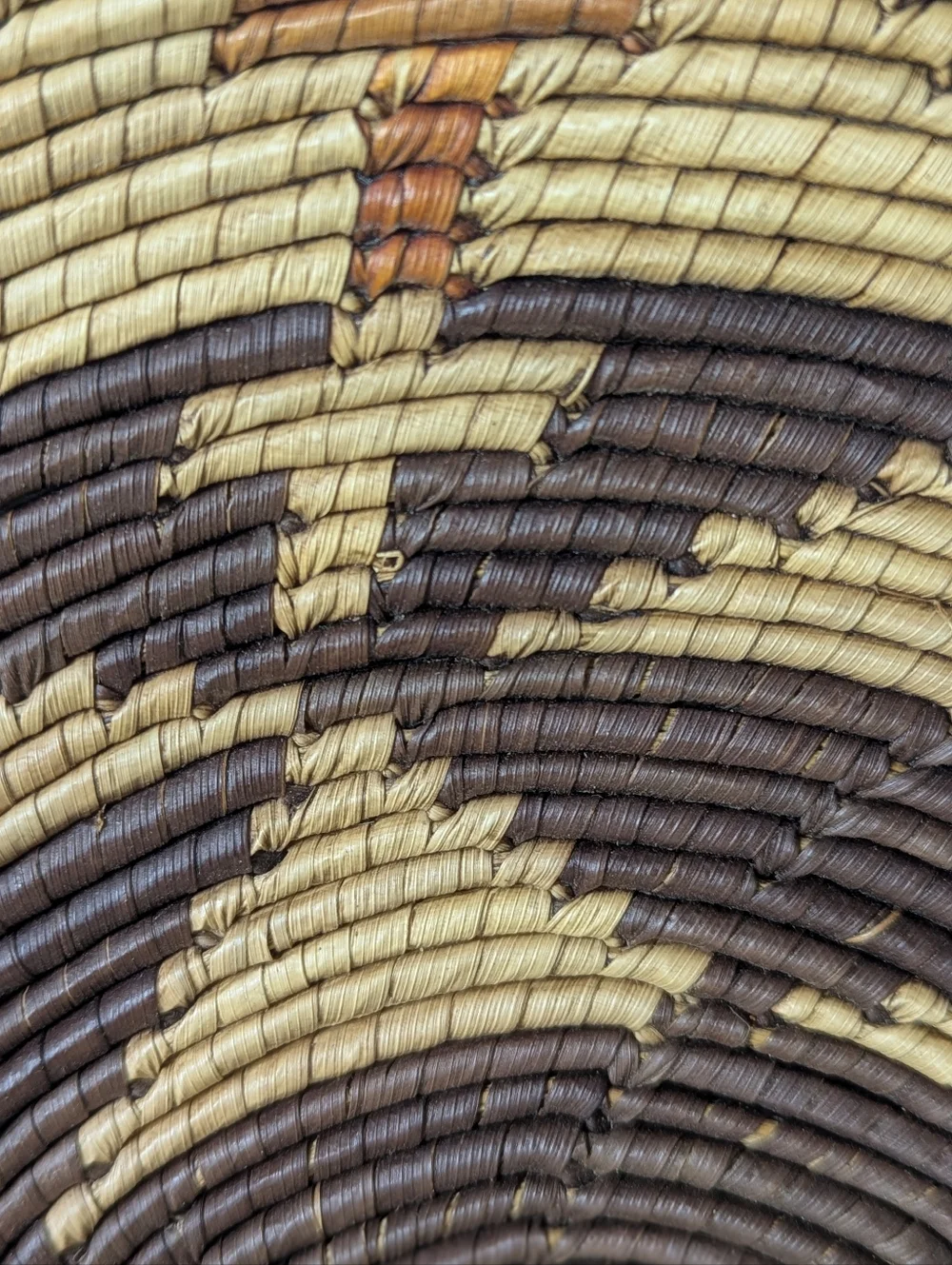 Vintage Tohono O'odham Flat Hand Woven Round Basket Tray Mid Century